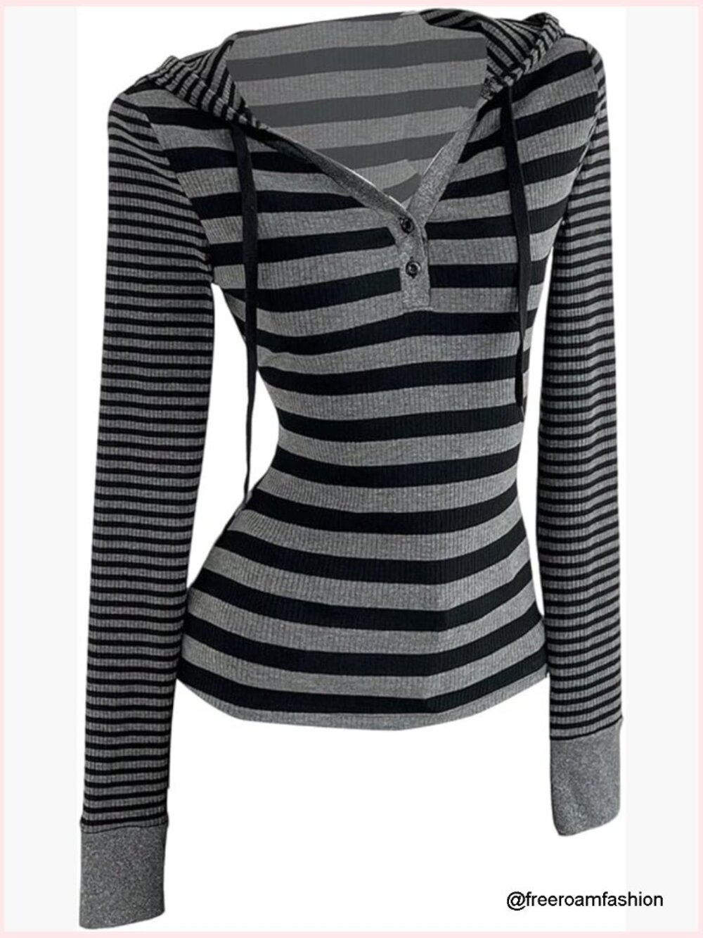 Long Sleeve Hooded Striped T Shirt Y2K Grunge Top